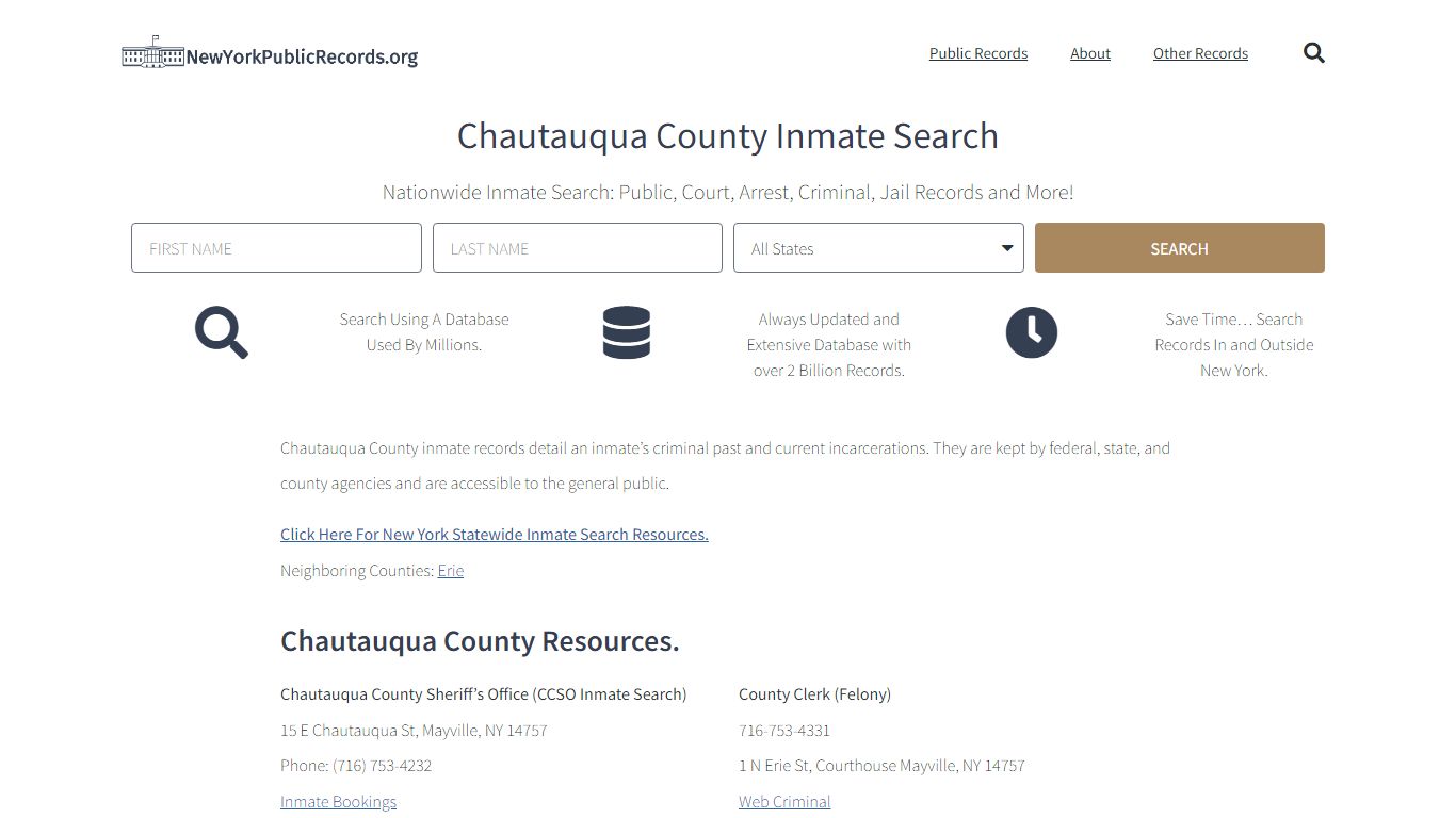 Chautauqua County Inmate Search - CCSO Current & Past Jail Records