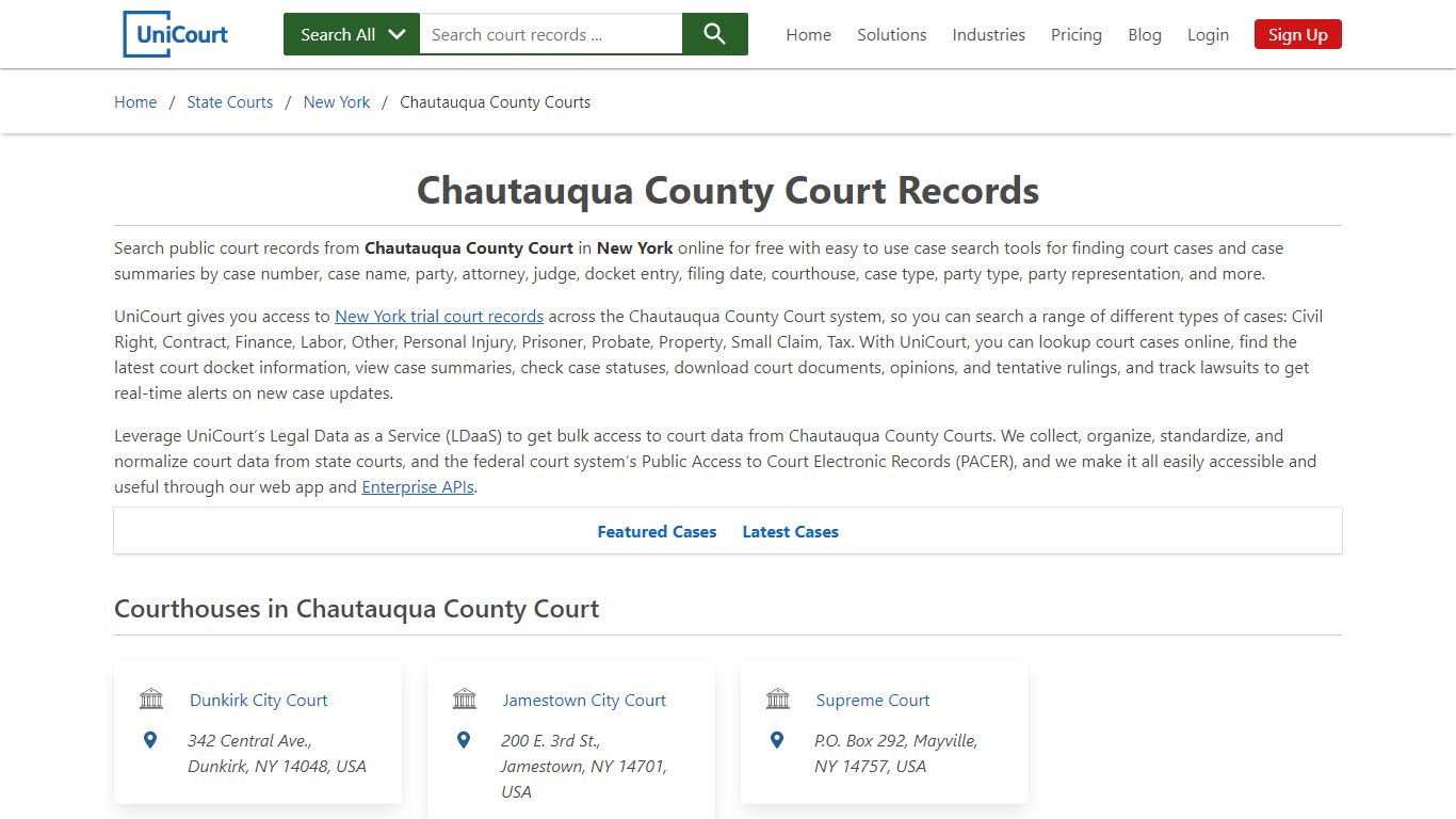 Chautauqua County Court Records & Case Search | New York - UniCourt